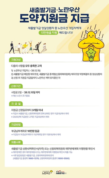 캠코, 성실상환 소상공인 노란우산 가입하면 10만원 지원